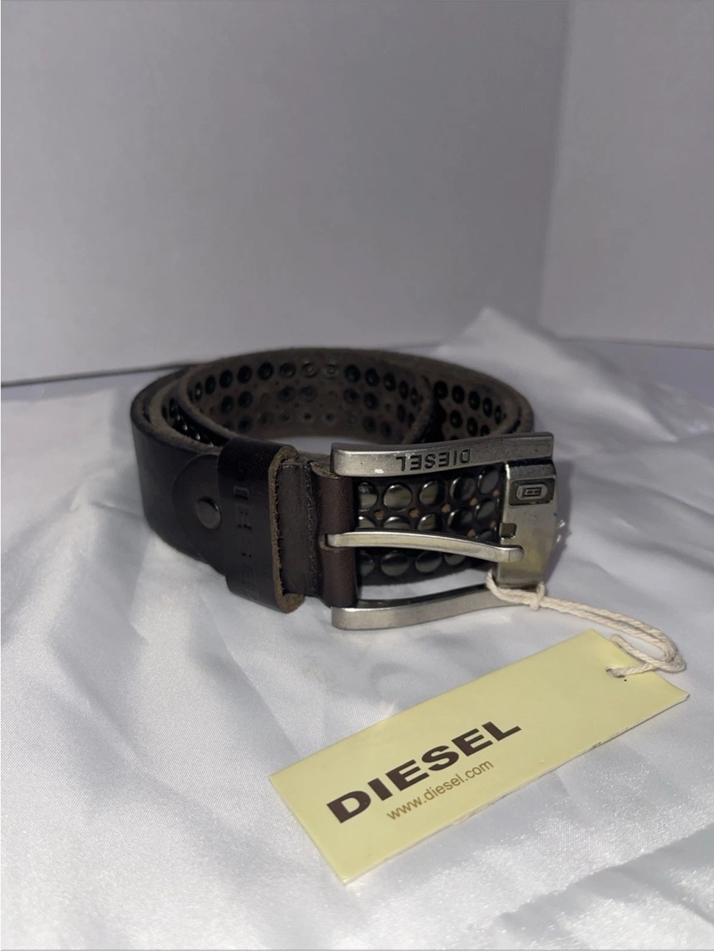 NWT VTG Diesel Y2K Studded Leather Belt Italy Deadstock Sz 46/115cm Fits 42 NOS